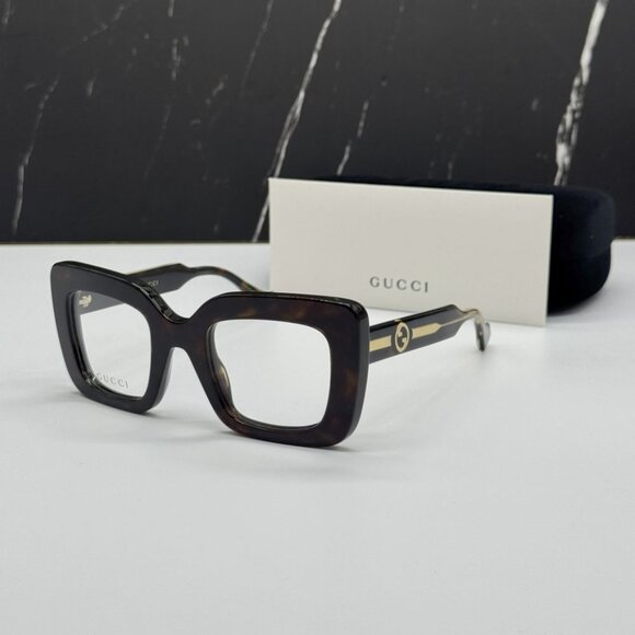 NEW GG1554O 002 GUCCI HAVANA SQUARE WOMEN GUCCI EYEGLASSES - Picture 1 of 10